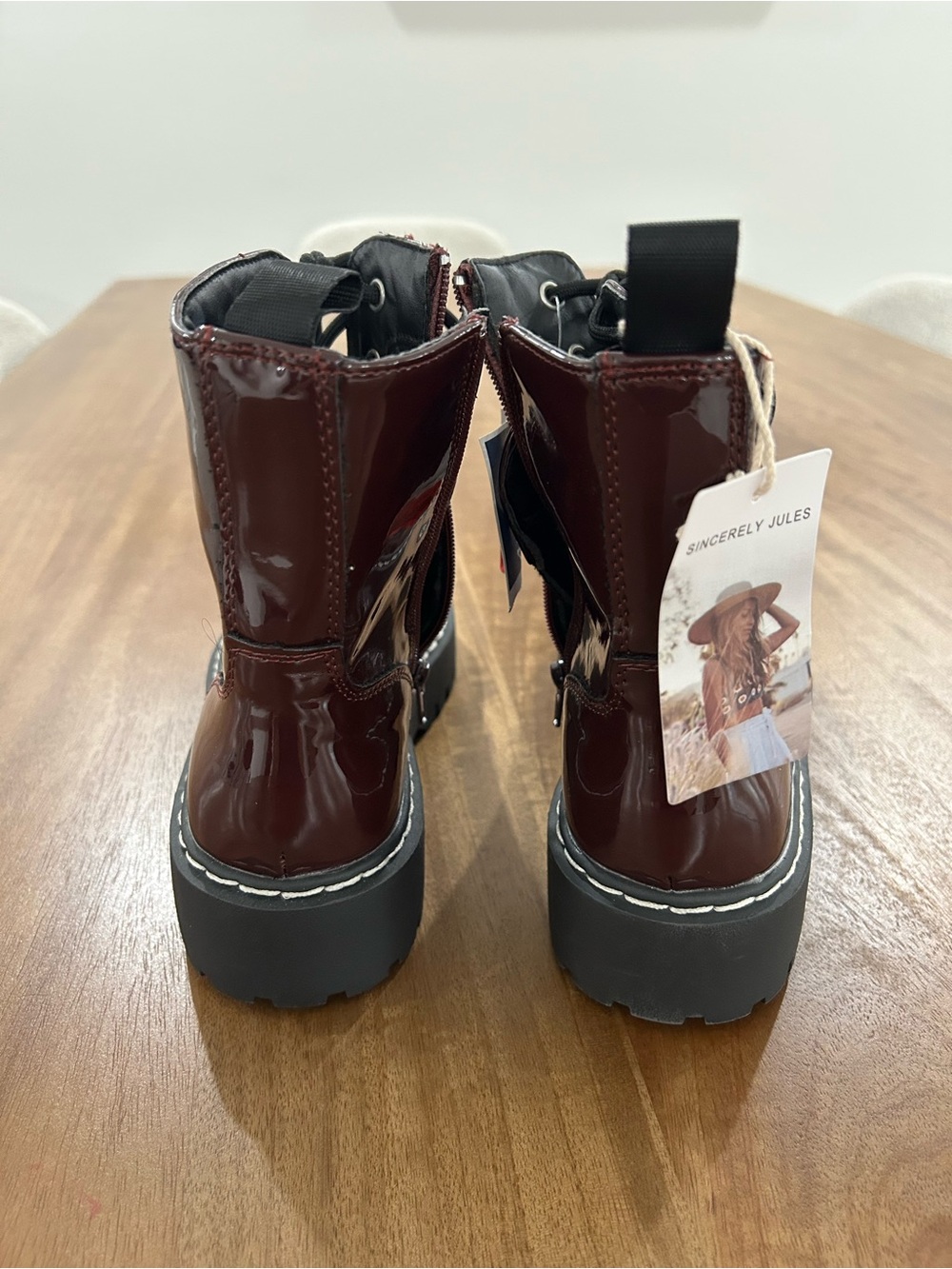 Sincerely Jules Burgundy Patent Lace-Up Platform Boots - Picture 3 of 6